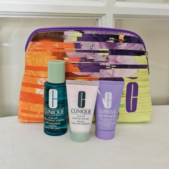 Clinique Other - Clinique Cosmetic MakeUp Bag and 3 Pc Makeup Remover Foaming Cleanser Kit